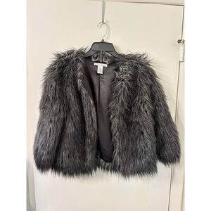 WD-NY Black & Silver Medium Faux Fur Cropped Jacket - Whimsigoth Fairy Glam